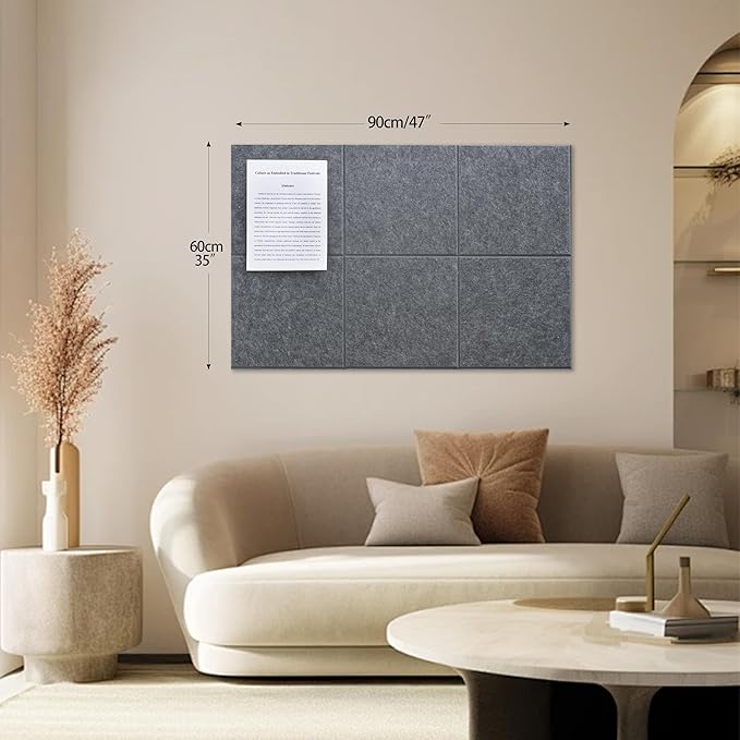 Large Felt Bulletin Board(36" x 24"),Cork Board Alternative,6 Pack Felt Wall Tiles with Safe Removable Adhesive Tabs,Notice Pin Board/Message Board/Vision Board for Office, School & Home