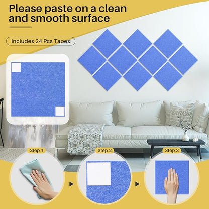 DOLLAR BOSS Large Cork Board for Wall 48" x 36" x 0.5" Bulletin Board 12 Packs Black Cork Board Tiles Self Adhesive Felt Wall Tiles with Pushpins, Corkboard for Office Pin Board Tack Board, Blue