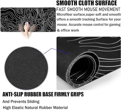 Large Mouse Pad, Big Desk Mat Large Office Desk Pad, Durable Extended Mouse Mat 31.5"x15.7" Mousepad with Non-Slip Rubber Base & Stitched Edge for Home Office Work, White Line