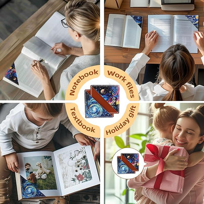 4 Pieces Leather Bookmarks, Cute Book Accessories for Reading Lovers, Page Markers for Women Men Kids Students Teachers Retirement Birthday Gift (Starry Night)