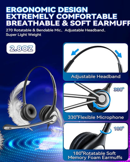 Wantek Corded Telephone Headset Mono w/Noise Canceling Mic for Avaya Aastra Allworx Adtran Alcatel Lucent AltiGen Comdial Digium Gigaset InterTel Mitel Plantronics MiVoice Landline Deskphones