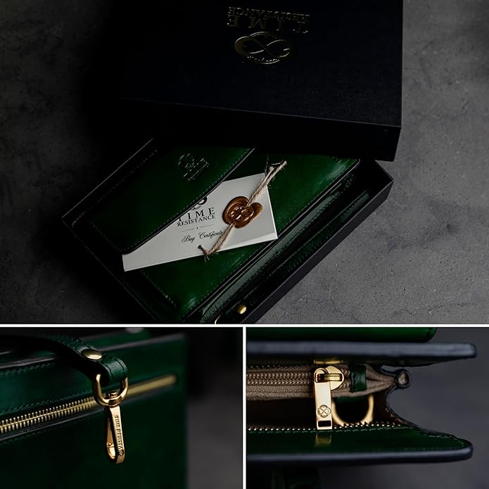 Time Resistance Leather Clutch for Men Organizer Wrist Bag Briefcase Handmade in Italy Gift Box Included
