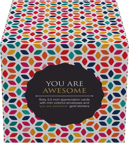 Dessie 60 Inspirational Cards With Envelopes 3.5x3.5. You Are Awesome Seals for Appreciation, Encouragement,Gratitude, Positive Affirmations, Thoughtful Gifts. Post-it Note Size.