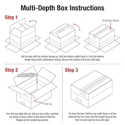 Aviditi MD242412 Multi-Depth Corrugated Box, 24" Length x 24" Width x 12" Height, Kraft (Bundle of 10)