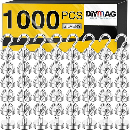 DIYMAG Magnetic Hooks, 30Lbs Strong Heavy Duty Cruise Magnet S-Hooks for Classroom, Fridge, Hanging, Cabins, Grill, Kitchen, Garage, Workplace and Office etc, (1000 Pack-Silver),Screw in Hooks