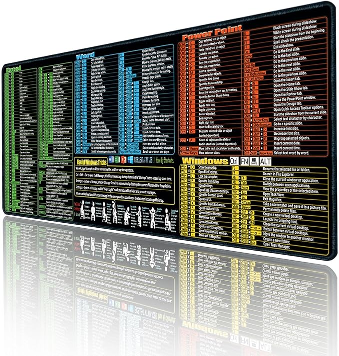 Excel/Word/Power Point/Windows Mouse pad,Non-Slip&Waterproof Large Gaming Office pc Desk mat(XL 31.5 x 11.8 in),Over 200 Keyboard Shortcuts Mousepad