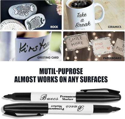 Permanent Markers, 128 Count Black Permanent Markers, Fine Point, Waterproof & Smear Proof Markers, Quick Drying, Office Supplies for School, Office, Home