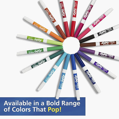 EXPO Low Odor Dry Erase Marker Set with White Board Eraser and Cleaner, Fine Tip Dry Erase Markers, Assorted Colors, 7 Piece Set with Whiteboard Cleaner