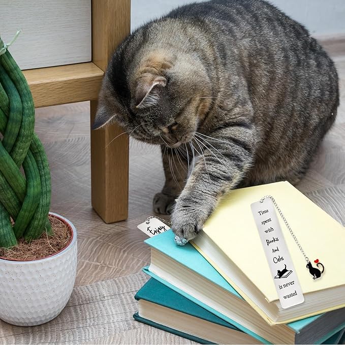 Jeffdad 2 Pcs Kitty Inspirational Words Bookmarks Funny Bookmarks Book Marker for Birthday Gifts Stainless Steel Bookmarks for Book Lovers Kids Teachers Friends Women Men (Type one)