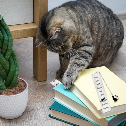 Jeffdad 2 Pcs Kitty Inspirational Words Bookmarks Funny Bookmarks Book Marker for Birthday Gifts Stainless Steel Bookmarks for Book Lovers Kids Teachers Friends Women Men (Type one)