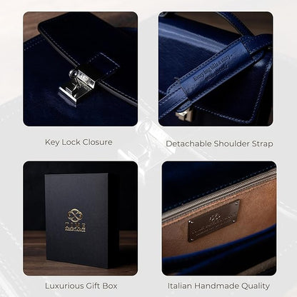 Time Resistance Small Leather Briefcase for Men - Crossbody Bag - Italian Leather Messenger Bag - Gift Box Included