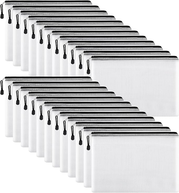 EOOUT 24pcs Mesh Zipper Pouch Bags, Plastic Zipper Bag for Organizing 13.5x9.5 Inches Letter Size, A4 Size, for Office Supplies