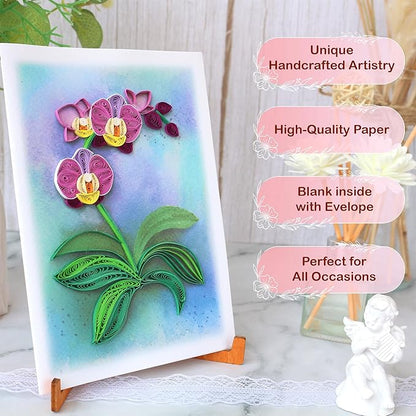 KingKraft Orchid Quilling Card, Birthday Card for Mom, Anniversary Card for Wife, Valentines Day, Mothers Day Card, Thinking of You, Get Well Card, Greeting Card for All Occasions, Blank Inside