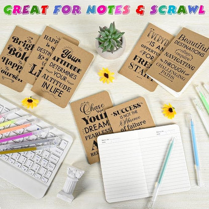 12 Pcs Mini Inspirational Notebooks Bulk with 12 Pcs Colorful Pens, Small Pocket Journal Notepads Set, Motivational Bulk Gifts for Women Men Teacher Student Kids,Fun School Office Supplies,3.5"x5.5"