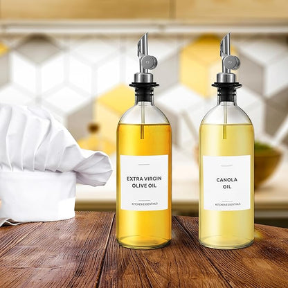 Olive Oil & Coffee Syrup Labels for Bottles - 2.5" x 2.5" Waterproof Kitchen PVC Sticker Labels for Oils, Coffee Syrups, Vinegars, Sauces, Cooking Wines, Condiments - Minimalist White, 61pcs