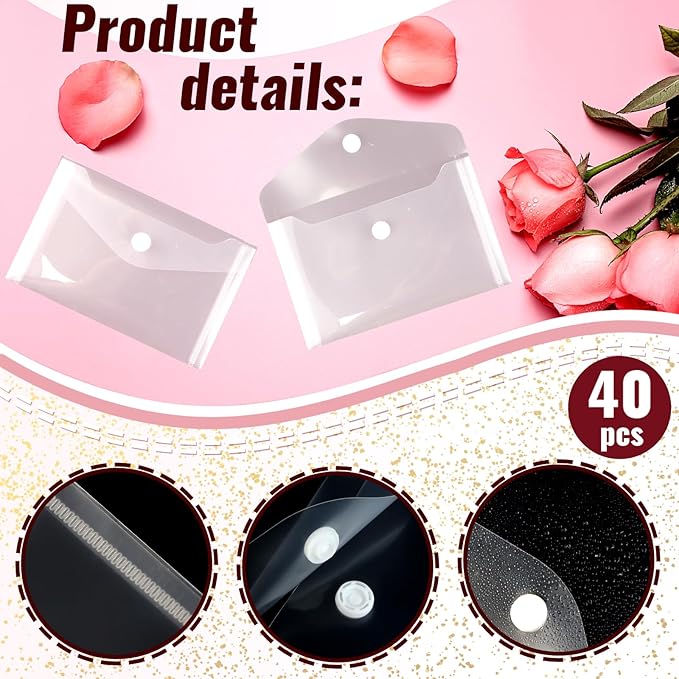 Vmiapxo 40 Pack Stamp and Die Storage Pockets, Reusable Small Plastic Envelopes Waterproof Sticker Organizer Receipt Holder Photo Storage Folders (4" x 6")