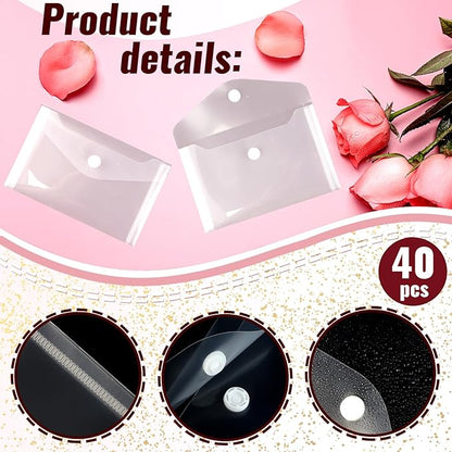 Vmiapxo 40 Pack Stamp and Die Storage Pockets, Reusable Small Plastic Envelopes Waterproof Sticker Organizer Receipt Holder Photo Storage Folders (3" x 5")