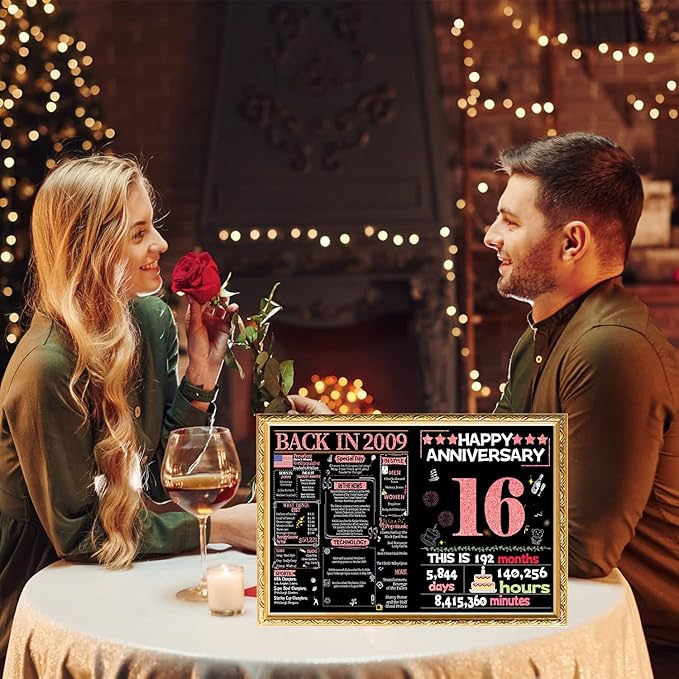 Joycard 16th Anniversary Card for Women, Wedding Card for Wife, Sweet Marriage Decorations Gifts for Couple, Perfect for Her on Anniversary Day, Back in 2009