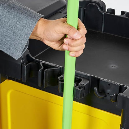 Restaurantware-Clean Tek Professional 3-Shelf Janitor Cart with Wheels, 1 Cleaning Trolley with Cover and 21 Gallon Bag - Includes 1 Single Locking Cabinet, Heavy-Duty, Gray Plastic Janitorial Cart