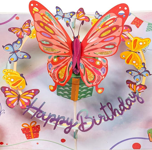Paper Love 3D Pop Up Birthday Card, Butterfly, For Adults and Kids - 5"x7" Cover - Includes Envelope and Note Tag