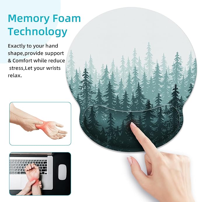 Ergonomic Mouse Pad with Wrist Support,Green Forest Mouse Pad with Wrist Rest,Relieve Wrist Pain Mousepad Non-Slip Rubber Base,Mouse Pads for Desk,Computers,Laptop,Office,Gaming,Home,Accessories