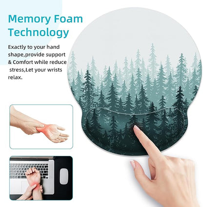 Ergonomic Mouse Pad with Wrist Support,Green Forest Mouse Pad with Wrist Rest,Relieve Wrist Pain Mousepad Non-Slip Rubber Base,Mouse Pads for Desk,Computers,Laptop,Office,Gaming,Home,Accessories