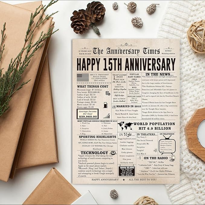 Happy 15th Anniversary Cards Gifts for Wife Husband, Funny 15 Year Anniversary Decorations for Men Women, Large 15th Wedding Anniversary Card for Him Her