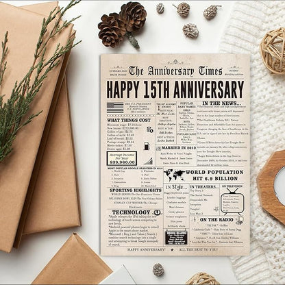 Happy 15th Anniversary Cards Gifts for Wife Husband, Funny 15 Year Anniversary Decorations for Men Women, Large 15th Wedding Anniversary Card for Him Her
