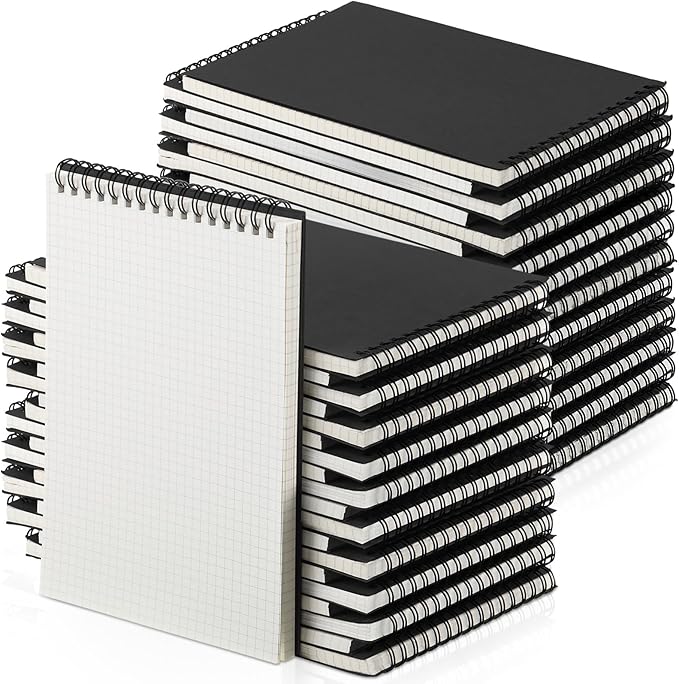 Graph Paper Spiral Notepad A5 Top Wirebound Notepad Grid Notebook Steno Pads Memo Notebook Grid Paper 140 Pages for Writing Sketching Drawing Office Supplies(Black,48 Pack)