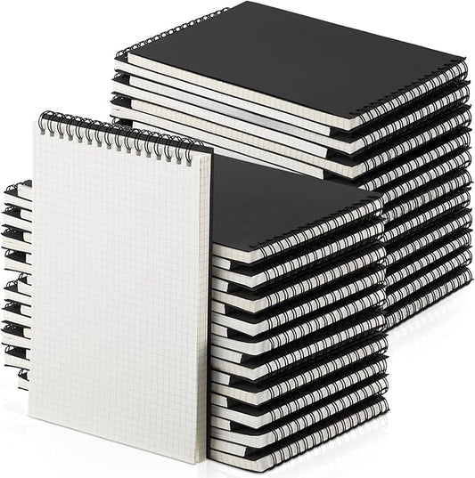 Graph Paper Spiral Notepad A5 Top Wirebound Notepad Grid Notebook Steno Pads Memo Notebook Grid Paper 140 Pages for Writing Sketching Drawing Office Supplies(Black,48 Pack)