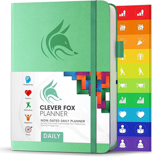 Clever Fox Daily Planner – Undated Planning Notebook with Hourly Schedule & to-Do List – Personal Day Task & Work Organizer, 6 Months (Mint)