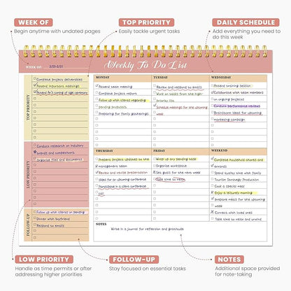 Weekly To Do List Notepad with 52 Undated Sheets（8.5"×11"）- Undated Weekly Planner Notepad for Office Desk Accessories and Supplies - Sunshine Petal