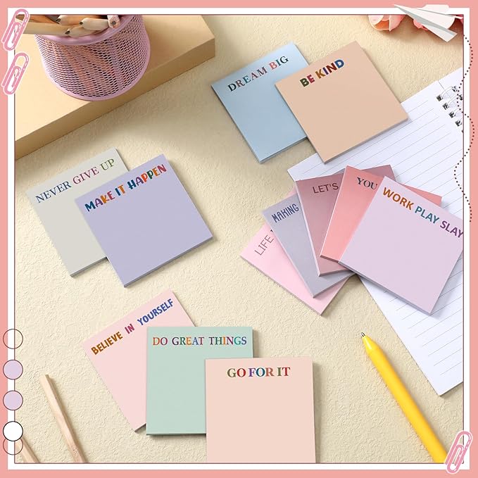 Yinder 24 Pcs Inspirational Sticky Notes with Lines Cute Motivational Sticky Notes Pad Employee Appreciation Gifts Bulk for Teacher Nurse Coworkers Office Supplies 3 x 3''(Aesthetics,Inspirational)