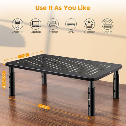 Computer Monitor Stand Riser for Desk, 3 Height Adjustable Pc Laptop Tv Desktop Monitor Stand Riser with Cable Straps, Metal Shelf Holder, Screen Floor Stand Riser for Desk, Floor, Carpet