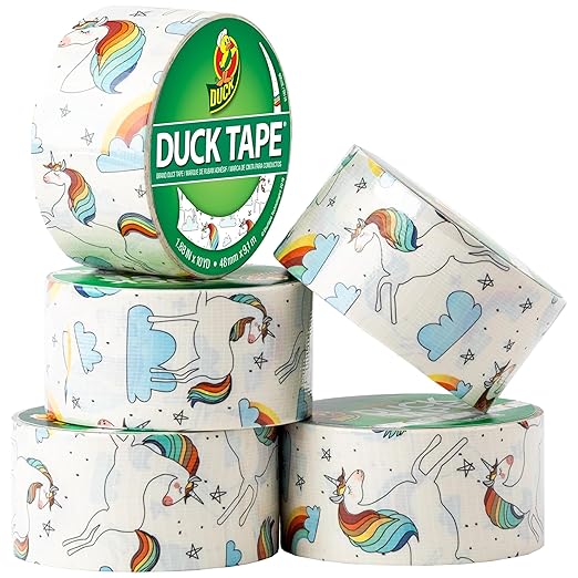 Duck Brand Duck Printed Duct Tape, 1.88" x 10 yd, Unicorns, 6 Rolls (241818)