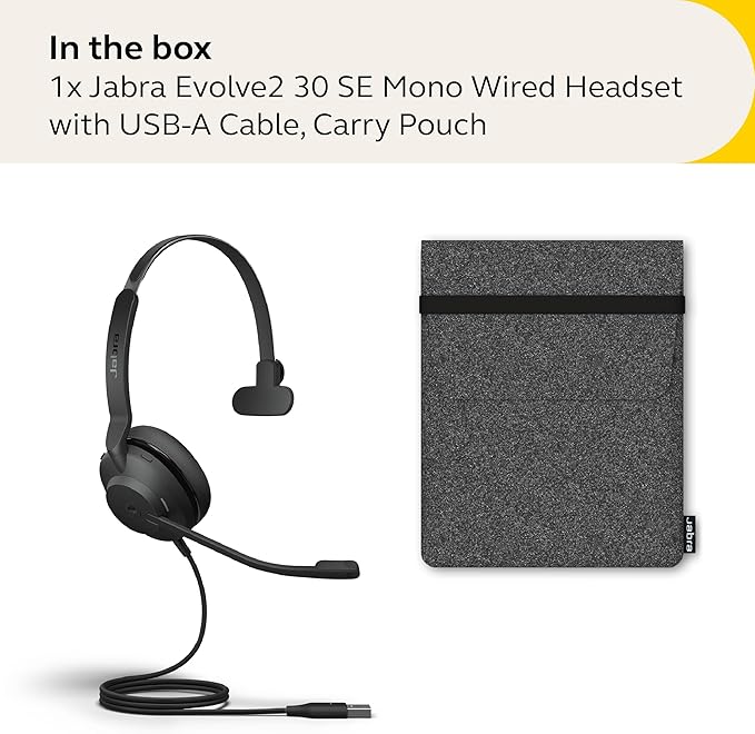 Jabra Evolve2 30 SE Wired Mono Noise-Cancelling Headset - Features 2-Microphone Call Technology and USB-A Cable - MS Teams Certified, Works with All Other Platforms - Black