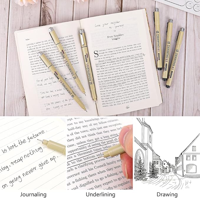 Muchcute Extra Fine Point Writing Pens:6 Black 0.25mm Ultra Thin Micron Pen 01 No Bleed Bible Journaling Study Supplies Annotation Smooth Waterproof Micro Line Tip Fineliner Gel Felt Ink Markers Stuff