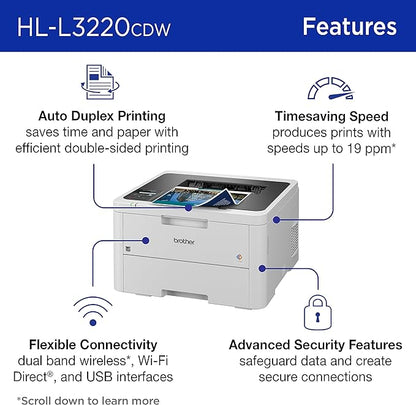 Brother HL-L3220CDW Wireless Compact Digital Color Printer with Laser Quality Output, Duplex and Mobile Device Printing | Includes 2 Month Refresh Subscription Trial¹, Amazon Dash Replenishment Ready