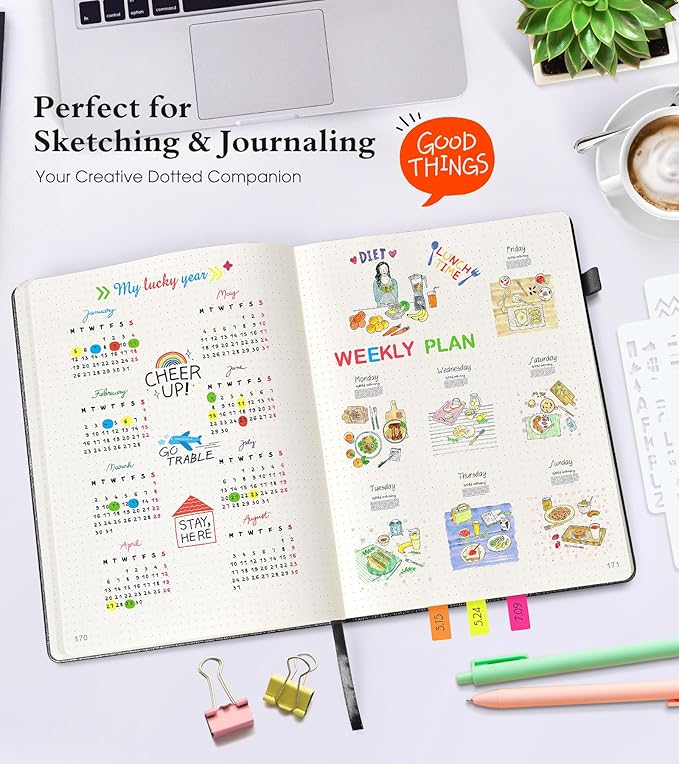 Dotted Journal Notebook, 360 Numbered Pages Bullet Dot Grid Journals,100gsm Dot Paper Thick Hardcover Leather Journal for Writing Women Men,A5 Dotted Grid Notebooks for Work 5.75" x 8.38" Black