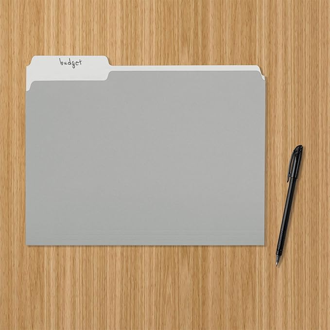 Amazon Basics File Folders, Letter Size, 1/3 Cut Tab, Gray, 36-Pack
