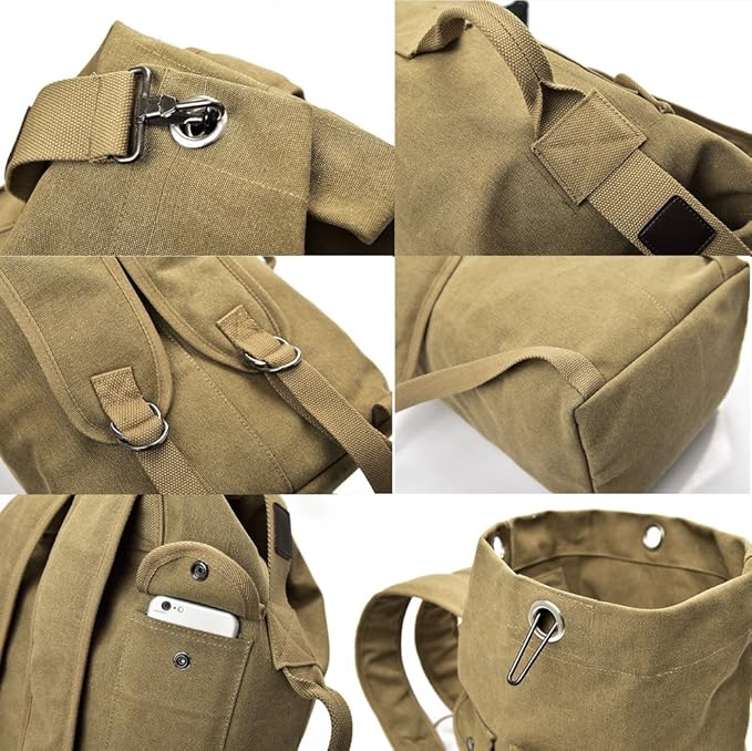 Military Duffel Bag Top Load Double Strap Canvas Backpack Army Travel