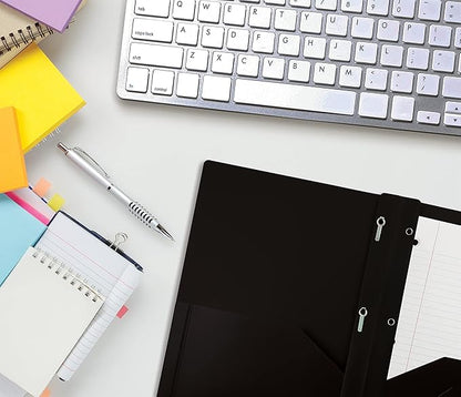 Better Office Products Black Plastic 2 Pocket Folders with Prongs, Heavyweight, Letter Size Poly Folders, 24 Pack, with 3 Metal Prongs Fastener Clips, Black