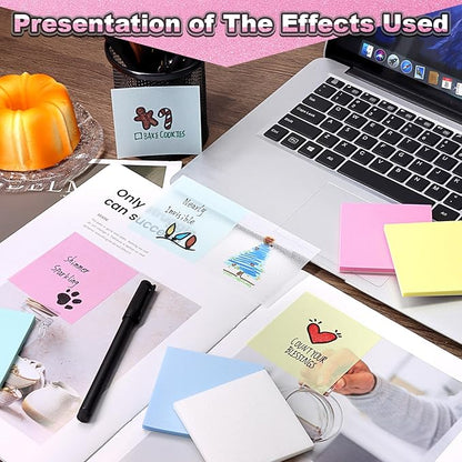 SYMDROMIA Transparent Sticky Notes 12 Pack, Frosted Glitter Colored 3x3 Inch, High Transparency Glass-Like Adhesive Clear Seee Through Sticky Notes for Women Office School Supplies 600 Sheets