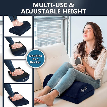 ComfiLife Foot Rest for Under Desk at Work – Adjustable Desk FootRest for Office Chair, Gaming Accessories – Ergonomic Teardrop Design for Back, Hip & Leg Pain Relief – 100% Memory Foam (Navy)