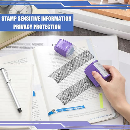 Nezyo 2 Pack Identity Protection Roller Stamp Identity Theft Stamp Confidential Roller Stamp Privacy Stamp Information Blocker Stamp and 4 Pack Refill Ink for ID Account Data Address Security (Purple)