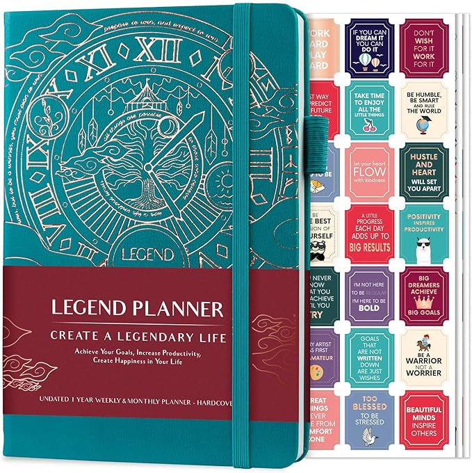 Legend Planner – Weekly & Monthly Life Planner to Hit Your Goals & Live Happier. Organizer Notebook & Productivity Journal. A5 (Viridian Green)