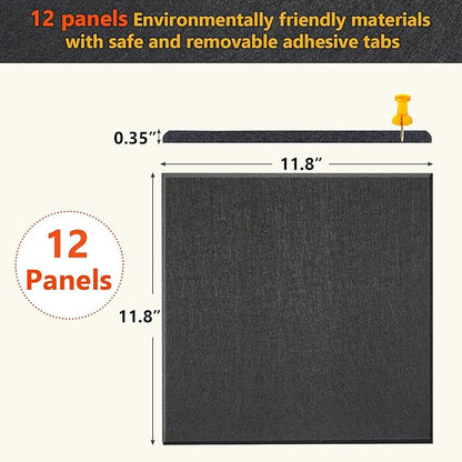 Large Cork Board Alternative - 12 Pack Felt Wall Tiles Office Decor Bulletin Board Cork Boards for Walls, Black Cork Board for Office Pin Board with Safe Adhesive for Office/Home/School