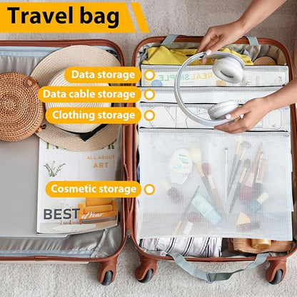 24pcs A4 Mesh Zipper Pouch File Bags, Black Reusable Zipper Bags for Organizing Storage, Waterproof Puzzle Bag, Zipper File Bags for Board Game Storage and School Office Supplies