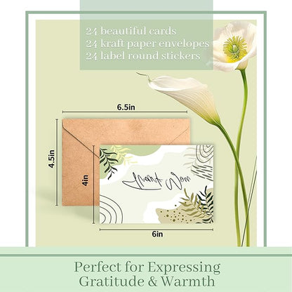 24 Pack Scented Thank You Cards with Kraft Envelopes & Matching Stickers, Scratch & Sniff Bulk Greeting Cards, 4x6 Inch Thank You Notes for Wedding, Business, Baby & Bridal Shower, Graduation, Funeral