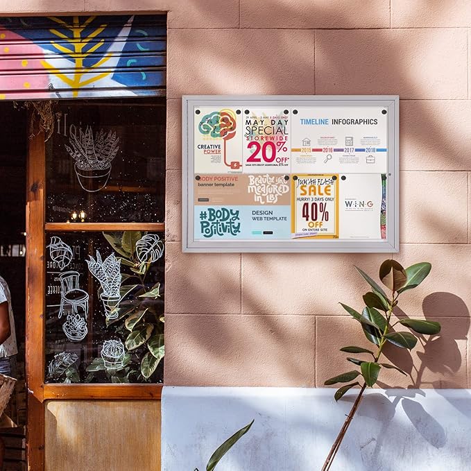 SWANCROWN Enclosed Bulletin Board Magnetic Dry Erase Board 37” x 28” Weatherproof Notice Board for Outdoor Public School Office